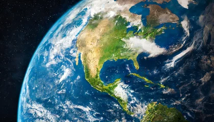 Fotobehang Breathtaking aerial view of Earth from space, showcasing its vastness and beauty © Your Hand Please