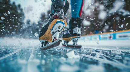 Short track. athlete on ice. Generative AI - obrazy, fototapety, plakaty