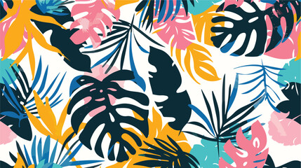 Multicolor abstract background with tropical palm le - obrazy, fototapety, plakaty