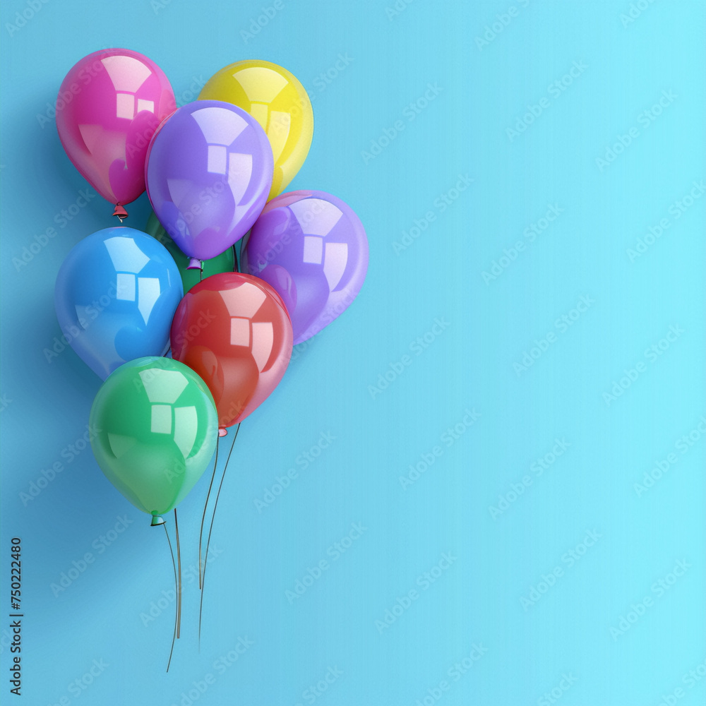 Wall mural 3d illustration of a bunch of variously-colored balloons on a blue background.