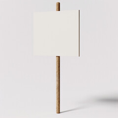 A minimal 3D rendering of a blank protest sign on a wooden stick against a white background.