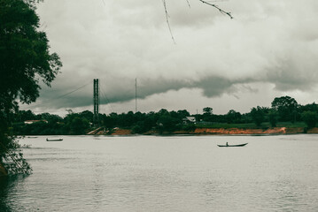 boats on the Vaupes river amazonian colombia