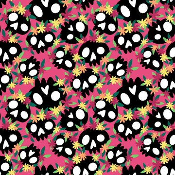 Halloween monsters seamless skulls and flower pattern for wrapping paper and fabrics and linens and kids