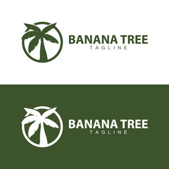 Banana Tree Logo, Fruit Tree Plant Vector, Silhouette Design, Template Illustration
