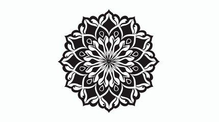Ornate doodle round rosette in black over white back