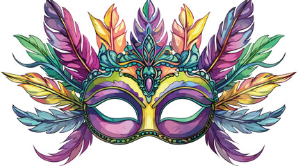 Ornate mardi gras carnival mask with feathers festiv - obrazy, fototapety, plakaty