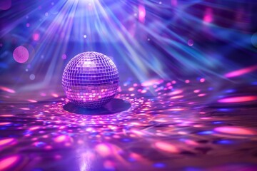 Fototapeta na wymiar Disco atmosphere with a sparkling disco ball illuminating the dance floor with vibrant lights and energy