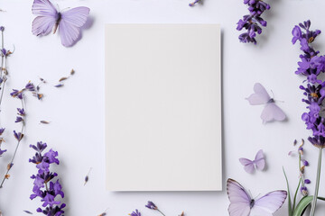 Fine art photography of purple flowers and lavender with a blank space in the middle. - obrazy, fototapety, plakaty