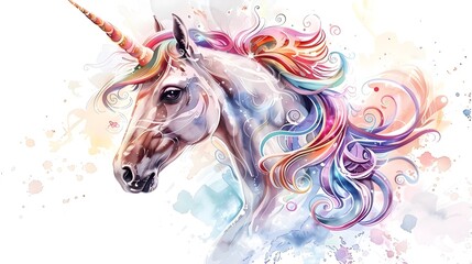 Obraz na płótnie Canvas Colorful Watercolor Unicorn with Swirling Vortexes