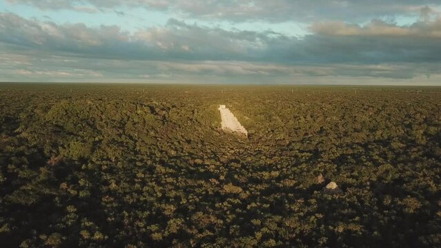 Aerial view of the bigest Mayan pyramid of the caribbean, Nohoch Mul in the Archeological site of Coba, close to Tulum, Riviera Maya, Mexico
