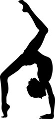 Fototapeta premium Vector illustration of a gymnast girl performing handstand exercises against a white background in a graceful and dynamic manner, showcasing strength, flexibility, and athleticism in a black silhouett