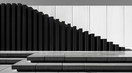 Modern black staircase on a white backdrop in raw style