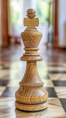 Single wooden chess piece standing on a board