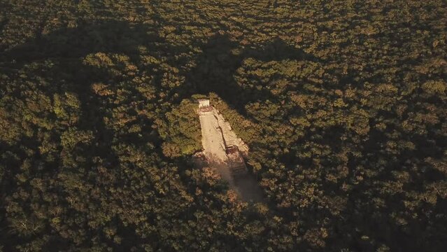 Aerial view of the bigest Mayan pyramid of the caribbean, Nohoch Mul in the Archeological site of Coba, close to Tulum, Riviera Maya, Mexico