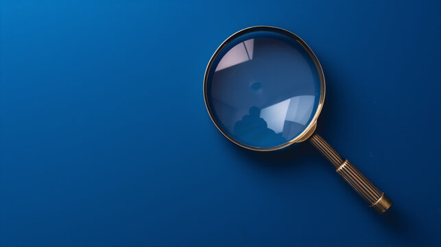 A magnifying glass on a blue background.