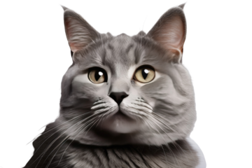 A high quality stock photograph of a grey satisfied cat cute full body isolated on a white background