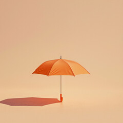 Fototapeta na wymiar 3D rendering of a single orange umbrella against a beige background in a surreal minimal style.
