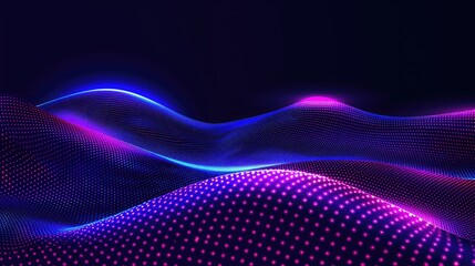 This striking image is of glowing neon waves in a sea of darkness with brilliant blue and pink hues