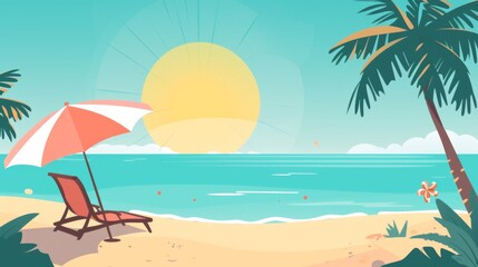 Tropical Beach and Sun - Minimalist Vacation Background - Summer Party Design Element - Serene Summer Getaway - Generative AI - obrazy, fototapety, plakaty