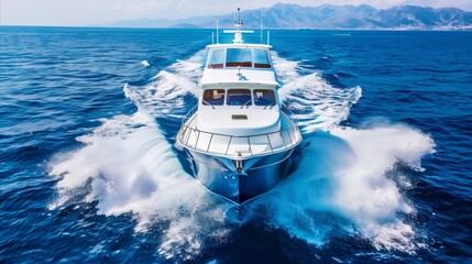 Luxury yacht sailing on serene blue ocean waters