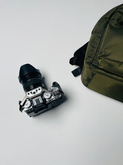 camera and backpacks. Conceptual arts photography.