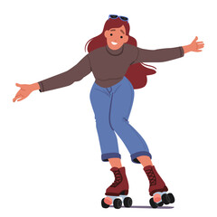 Young Woman Glides Effortlessly On Roller Skates, Exuding Joy And Freedom As She Navigates the Rink With Grace