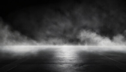 暗い部屋のコンクリート床の抽象的なイメージ。抽象的な霧のパノラマ ビュー。 