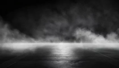 Zelfklevend Fotobehang 暗い部屋のコンクリート床の抽象的なイメージ。抽象的な霧のパノラマ ビュー。  © sima-box