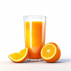 Isolated drink. Glass of orange juice and slices of orange fruit isolated on white background