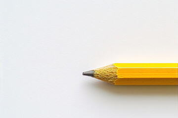 A yellow sharpened pencil on a white background. - obrazy, fototapety, plakaty