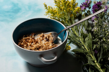 Morning Cereal Delight Fresh Milk and Healthy Grains