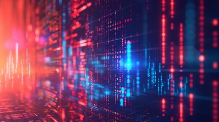 Neon Binary Code Matrix - Digital Data Stream - Cybersecurity Concept Background - Wide Format - Generative AI