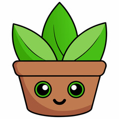 Vector cute plant in pot kawaii character white background