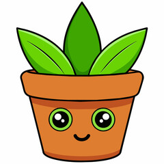 Vector cute plant in pot kawaii character white background