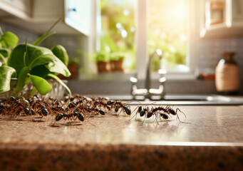 ant house, kitchen small ants, house premises, household pests, ants wood - obrazy, fototapety, plakaty
