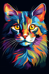 Pop art portrait of a cat, beautiful illustrated colorful portrait of a cat