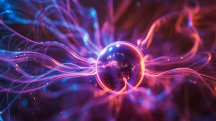 Electromagnetic Plasma Sphere - Purple and Blue Energy Field - Science Concept - Generative AI - obrazy, fototapety, plakaty