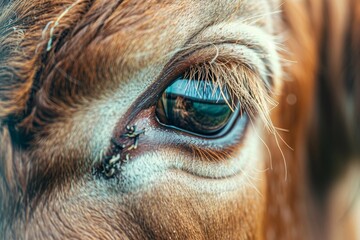 Close up of a calf s eye featuring long eyelashes and intricate retinal structure