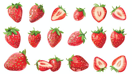 Strawberry red berries cartoon set isolated illustra