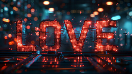 Robots and Ai dealing with love sign neon color