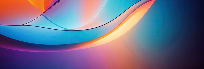 colorful abstract composition with smooth lines in a gradient of blue, orange, and purple