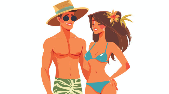 Summer time couple in swimsuits vector illustration
