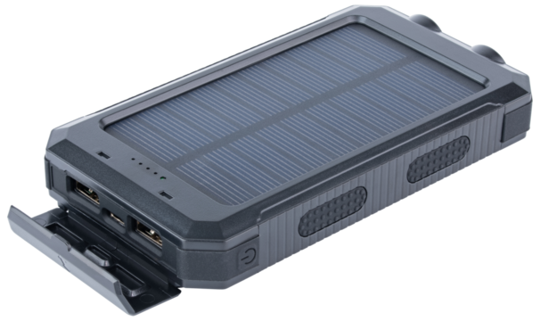 Power bank. Solar charger power bank can recharge through by the sunlight outlet. Large capacity power bank. Flashlight with solar panels. Power bank USB Type-C for smartphone, phone. Low battery