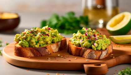 avocado toast healhty food breakfast vegetarian with pomegranate on a wooden desk menu suicime...