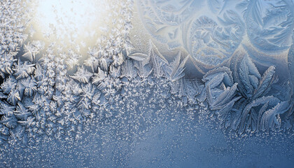 Beautiful frost pattern on a winter window; abstract background and textured image