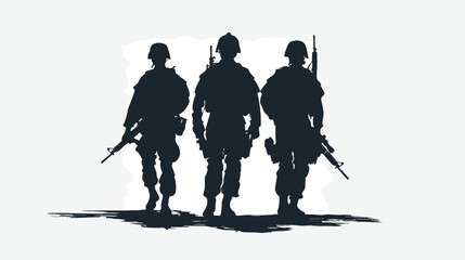 Three soldiers military silhouettes figures isolated