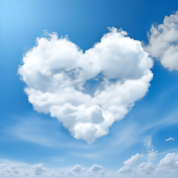 Heart shaped clouds. Conceptual image of love. AI image.