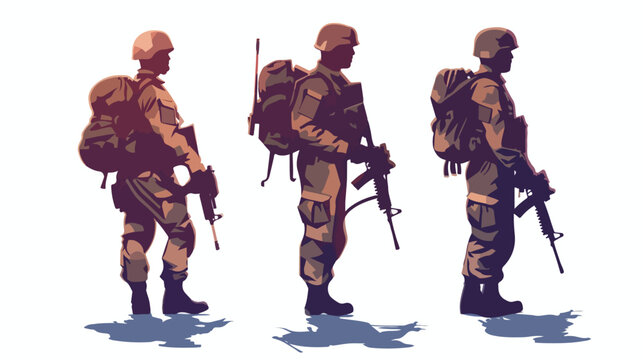 Three soldiers military silhouettes figures isolated