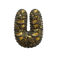 3D inflated balloon letter U with black & gold colored sea life design for children © Roger Bootsma