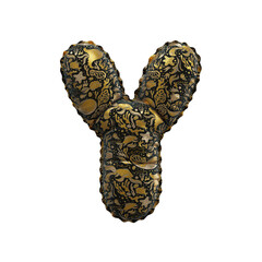 3D inflated balloon letter Y with black & gold colored sea life design for children